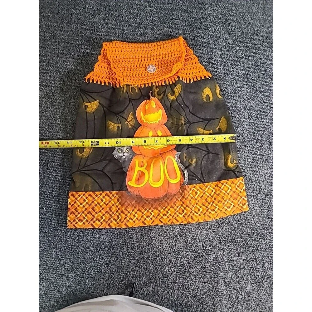 NEW  Handmade Crochet Halloween Kitchen Oven Door Hanging Towel Pumpkin Cat